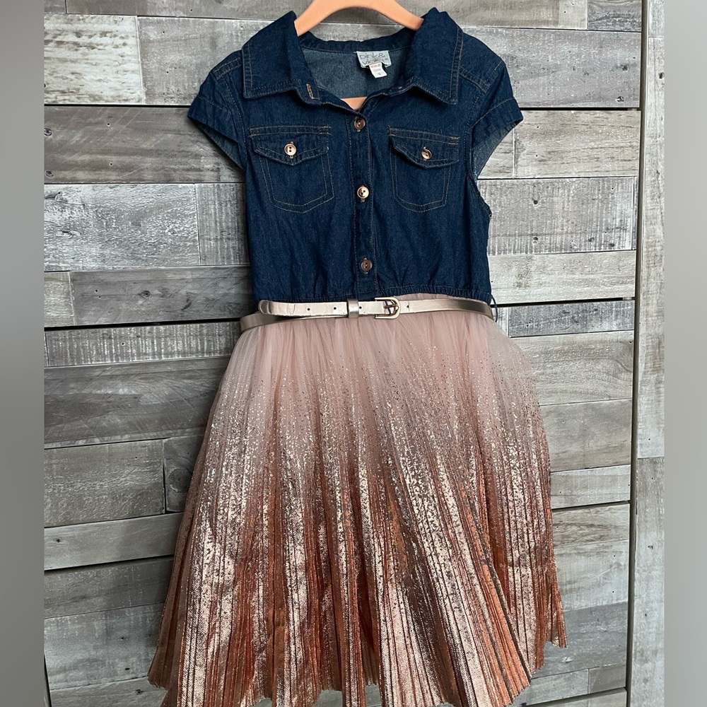Chic Denim and Glitter Kids Dress